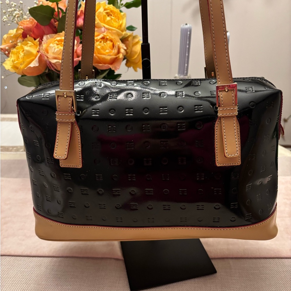 Arcadia Tan and Black Shoulder Bag with Textured Design